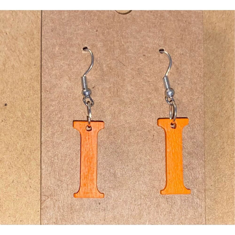 ☀️3/$9☀️ Letter “I” Wood Earrings (Orange)
